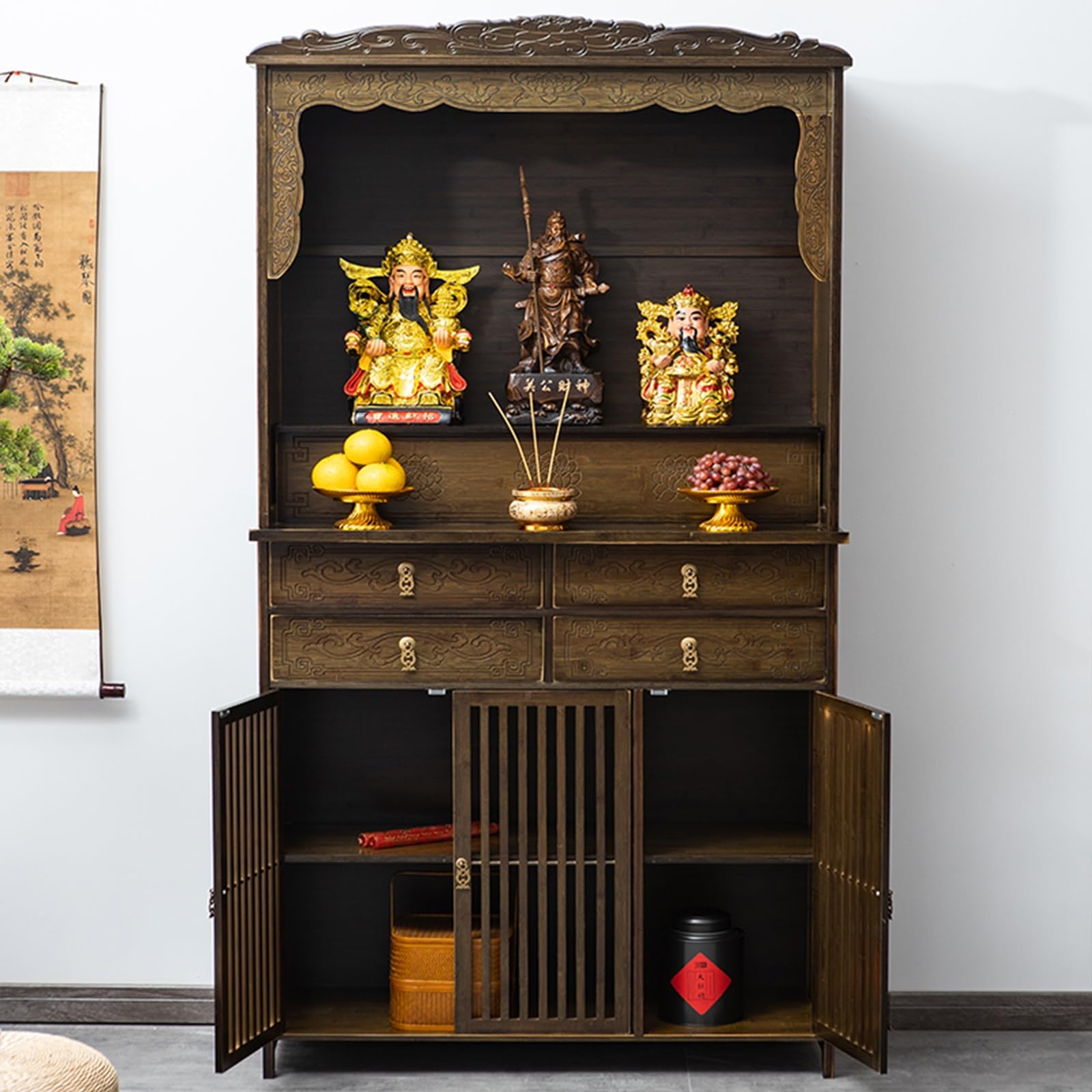Autel Bouddhiste Chinois avec étagère de rangement pour exposition offrandes