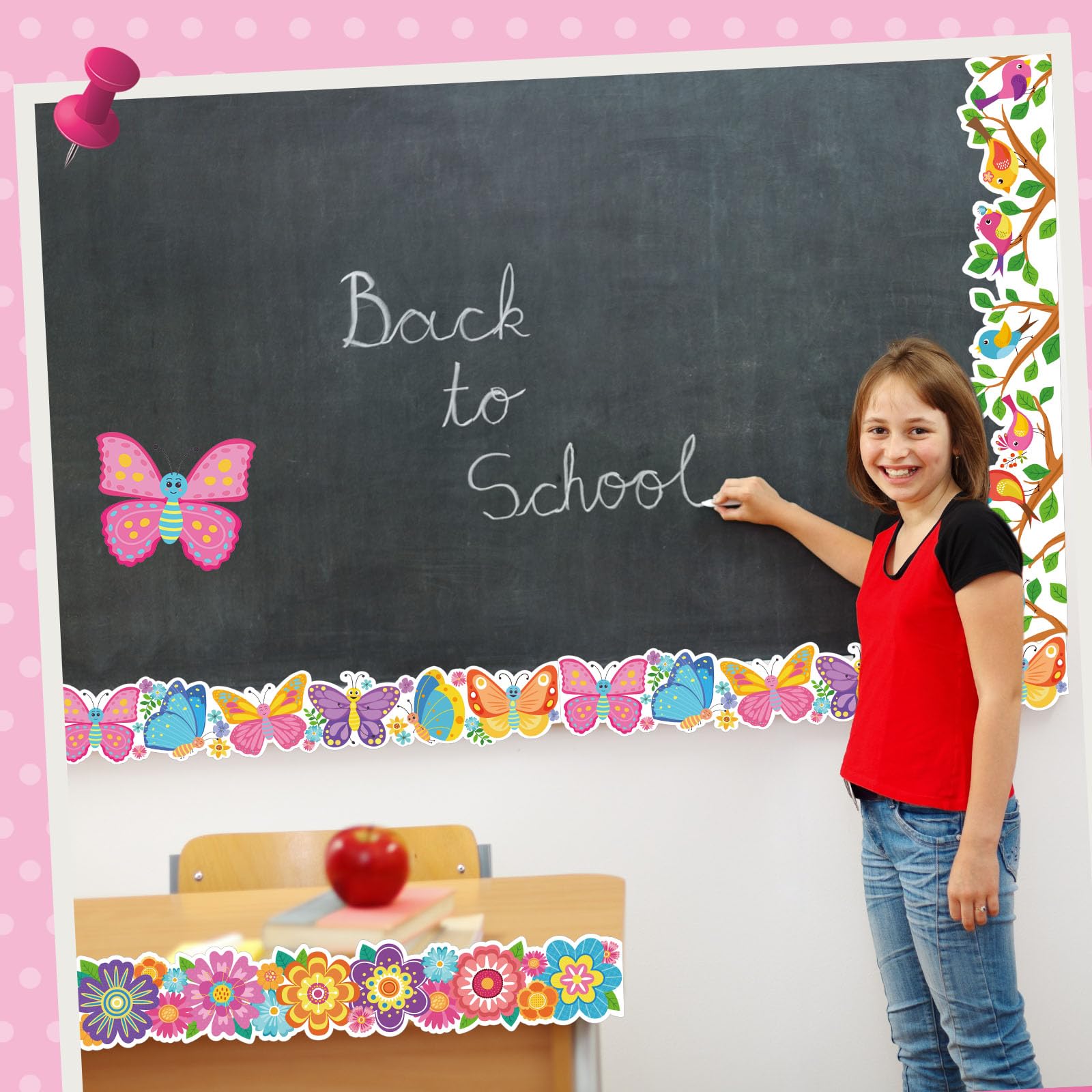 60 Pcs Spring Bulletin Board Borders Flower Butterfly Birds Trims Border