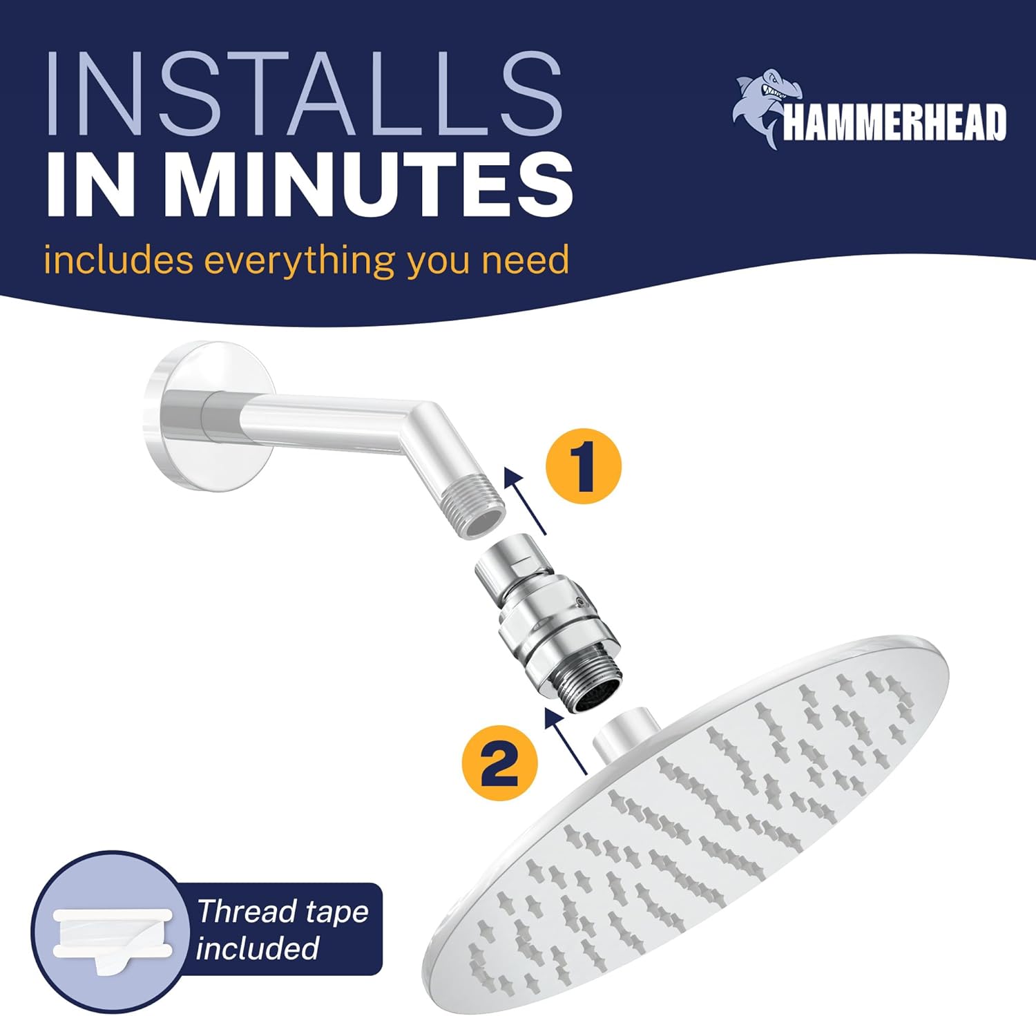 HammerHead Showers® Solid Metal Shower Head Swivel Ball Adapter, Chrome | Adjustable Pivot Ball To Adjust Showerhead Angle | Universal Connector Joint Fits Fixed, Hand Held & Rain Shower Heads