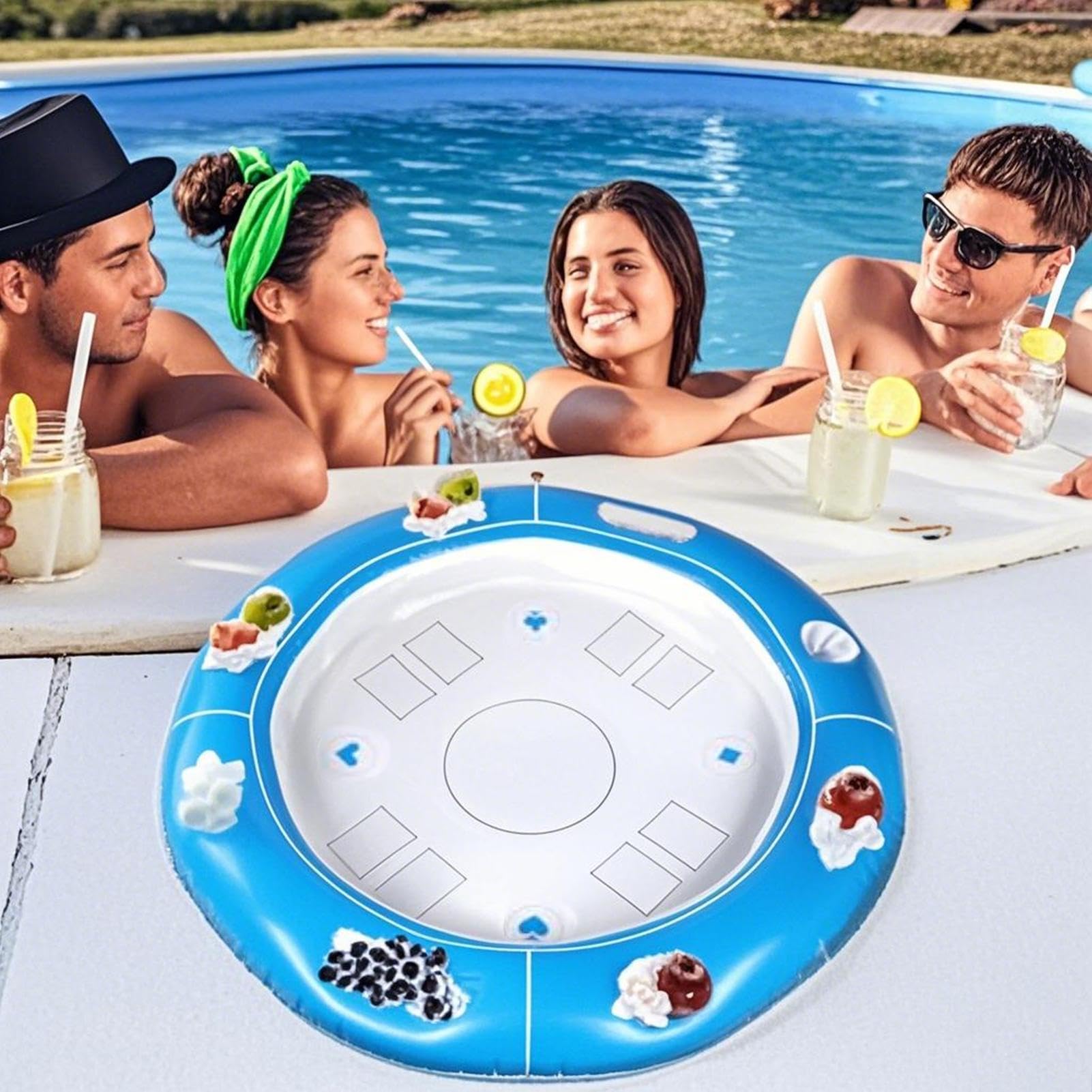 Tavolo galleggiante per piscina – Piattaforma di gonfiabile, scrivania impermeabile per il libero, per feste estive con portabevande integrati e superficie da per il relax