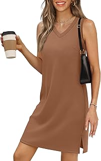 V-Neck Summer Casual Beach Dress for Women 2025 Vacation Women's Sleeveless Sundress with Split