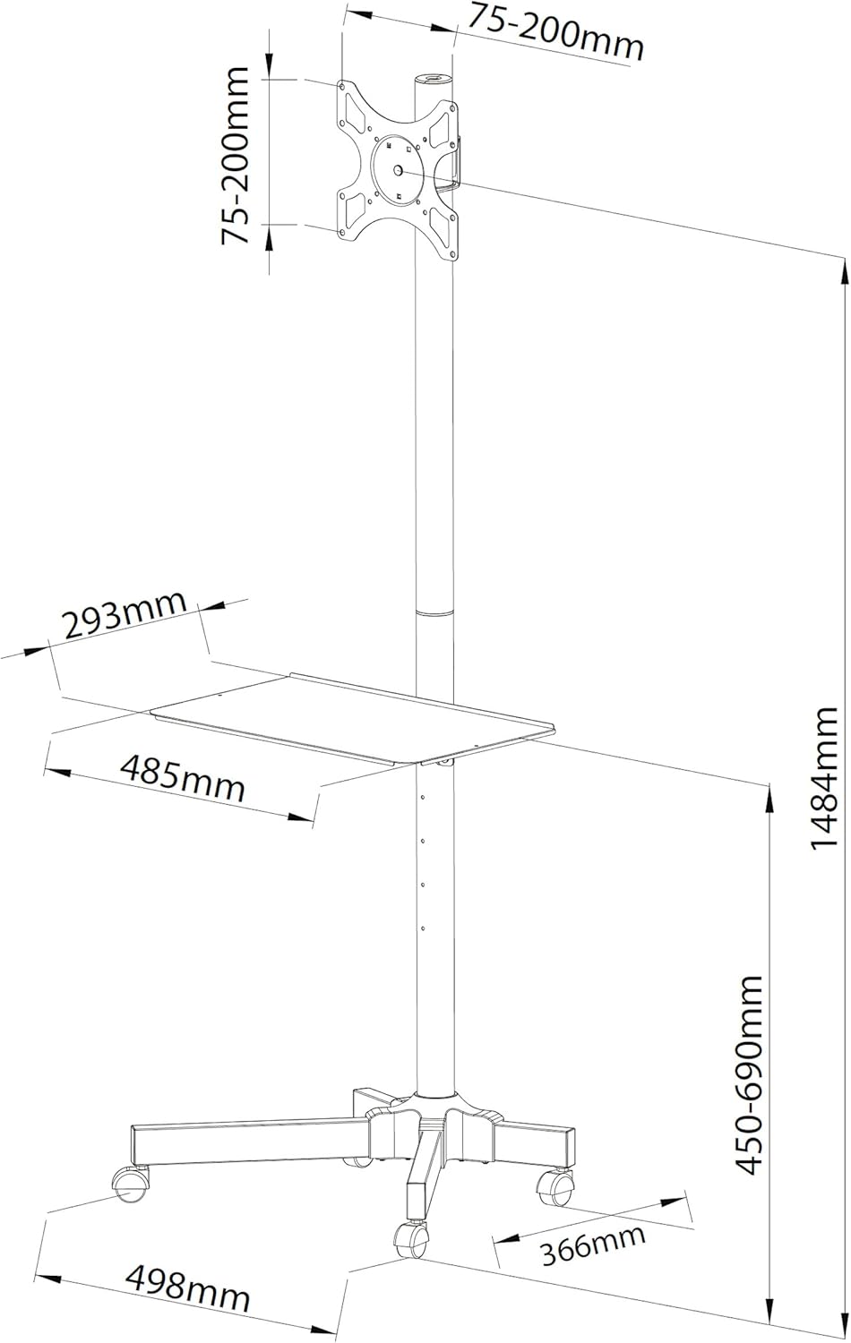Dimensional diagram of the Falco-22 stand showing measurements
