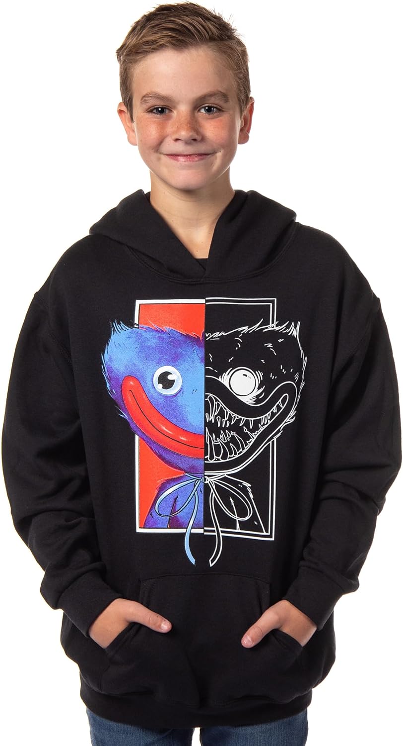 Mad Engine Poppy Playtime Boys' Huggy Split Face Jumpscare Pullover Hoodie