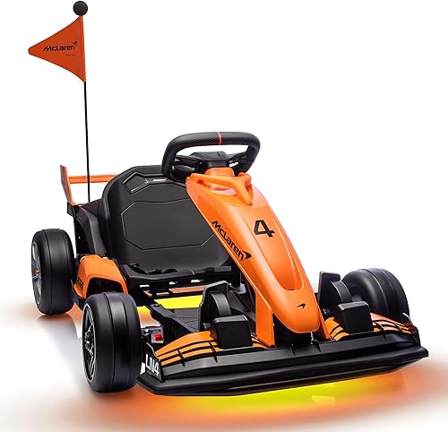 Go Kart eléctrico con licencia McLaren para niños, 36 V 9 AH alimentado por batería de kart con asiento ajustable, carrito loco para niños con dos
