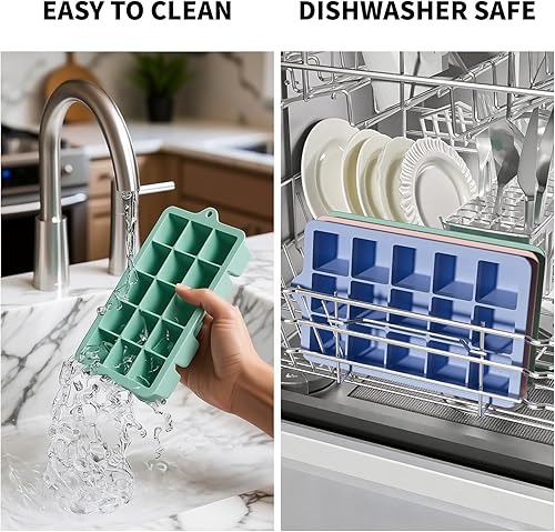 Miniatura 6 de Bandeja de silicona para cubitos de hielo, paquete de 3 moldes para cubitos de hielo, bandejas de hielo para congelador con tapa para whisky, comida