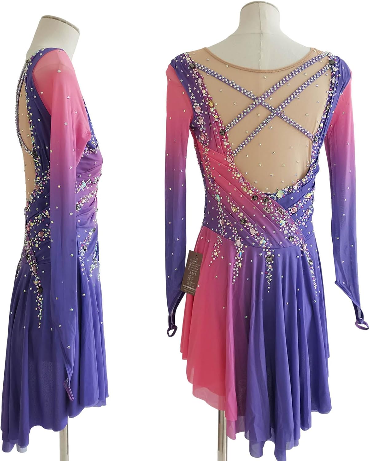 LIUHUO Ice Figure Skating Blue Purple Dress Women's Girls Competition | Long Sleeve,Comfort,Ventilate,Elastic,Support Customization,Shining Diamond