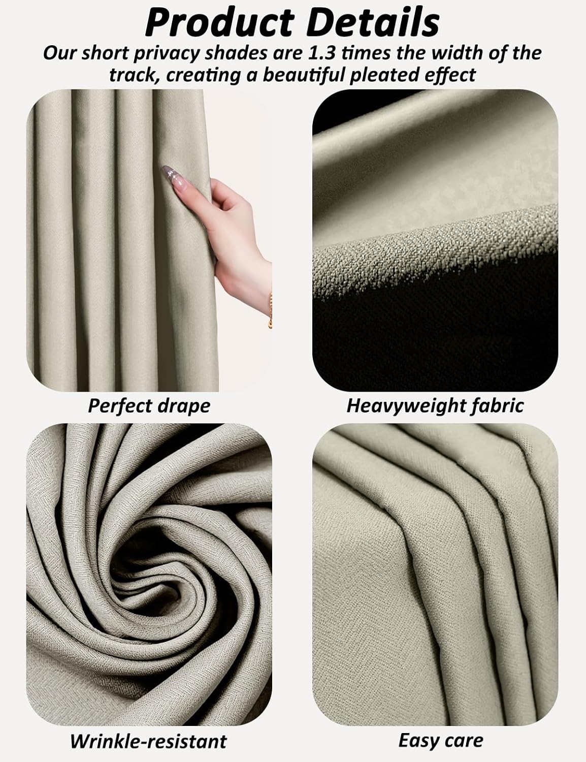 Cupboard Cabinet Curtains for Kitchen Shelves Pleated Short Privacy Curtains for Closets Without Doors Dust-Proof Shades Valance Shelf Curtain for Under Sink Wardrobe Desk Pantry(Beige,23.6x31.5 in)