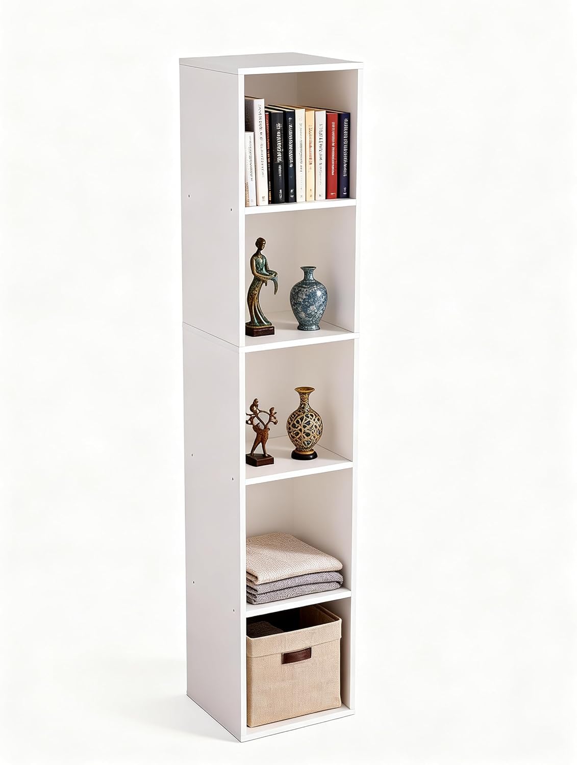 Cube Bookshelf, 5 Cube Storage Organizer, Freestanding 5 Tier Open Display Shelf with Eco-Friendly Melamine Surface for Home Office, Bedroom, Living Room, Study, White