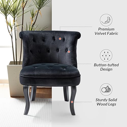Miniatura 3 de TINA'S HOME Modernas sillas decorativas de terciopelo sin brazos, tapizado de tela con botones y patas de madera para sala de estar, cómodas sillas