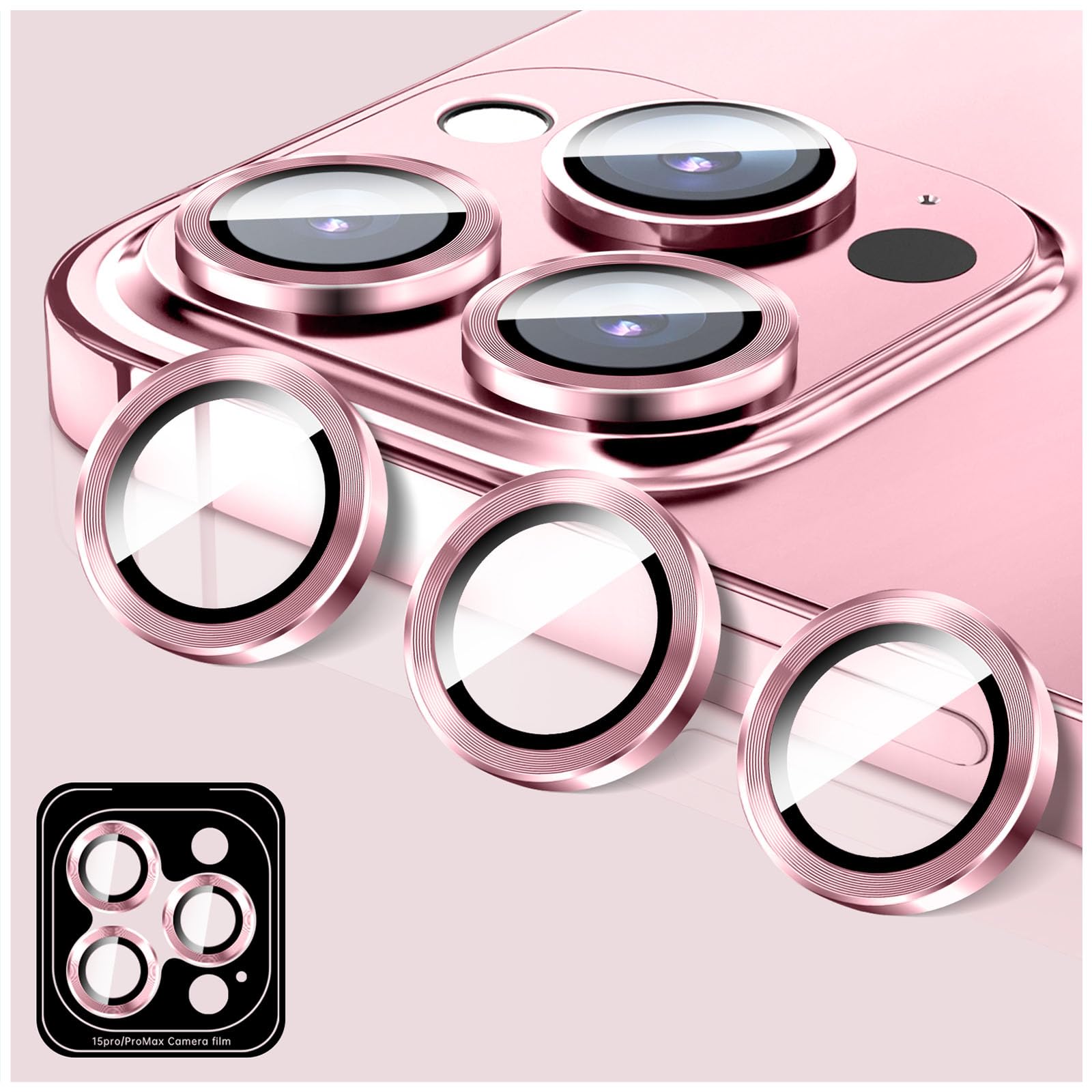LucBuy Protector de Lente de Cámara Compatible con iPhone 16 Pro/16 Pro Max, Protector de Pantalla de Vidrio Templado para Cámara Accesorios para Teléfono, Anillos de Metal con Alineación Automática