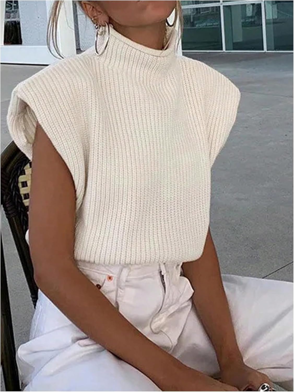 GORGLITTER Women's Mock Neck Sweater Tank Cap Sleeve Knit Top Trendy Dressy Casual Sweaters Vest - Image 2