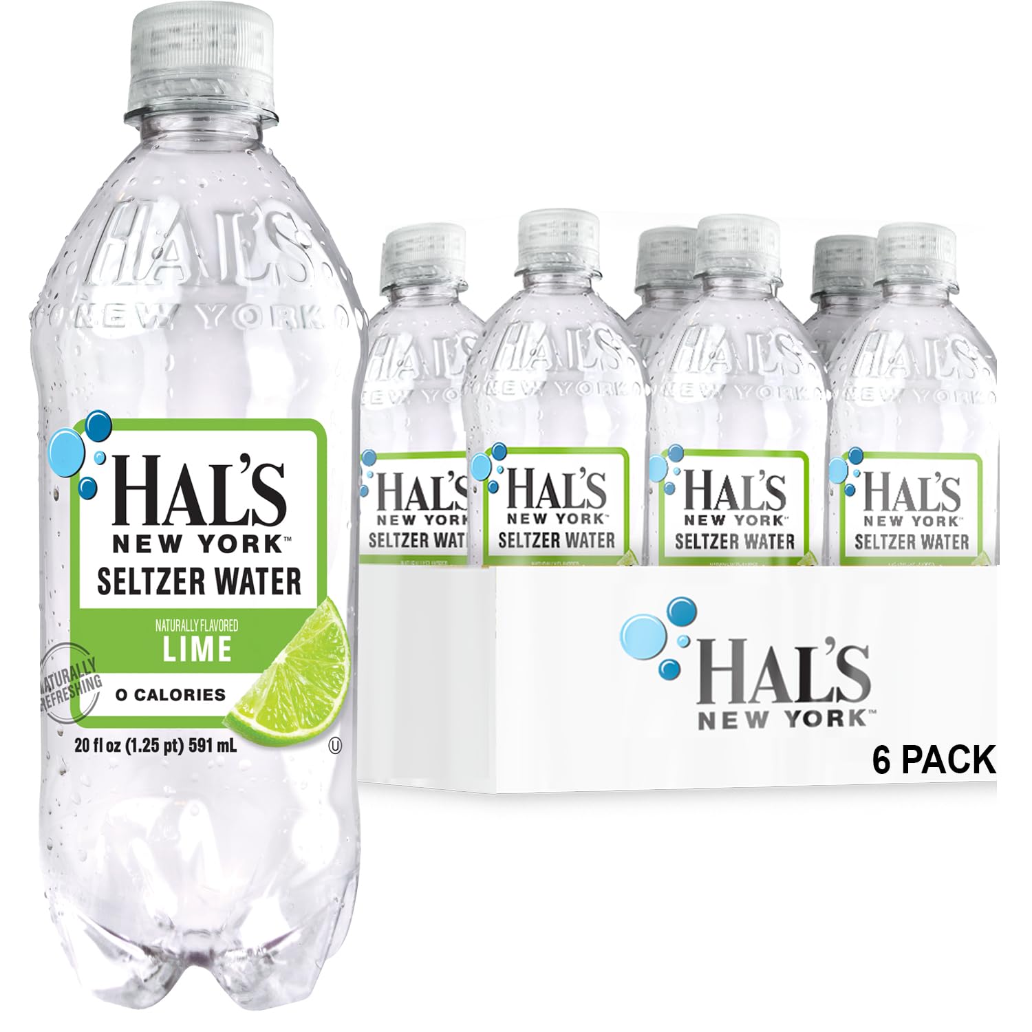 Hal's New York Seltzer Carbonated Lime Flavored Sparkling Water, Zero Sugar, Zero Calorie, Zero Carbs, 20 Fl Oz (Pack of 6)