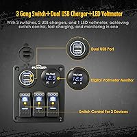 Vista 2 de Partsam Panel de interruptor basculante de 3 bandas, 12 V-24 V, impermeable, interruptor de palanca marino, panel de encendido/apagado de aluminio