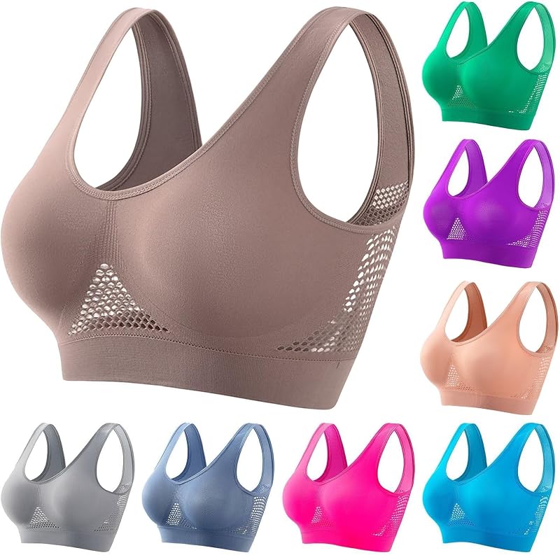 Breathable Sports Bras for Women High Support Anti Sagging Wireless Mesh Air Bra with Cooling Lift-Up Athletic Outfit