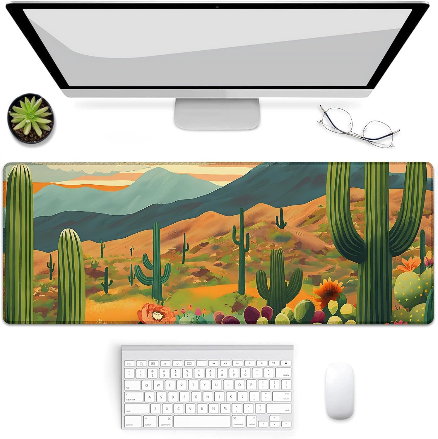 Gaming Mouse Pad, Cactus Mouse Pad, Desk Mat, Non-Slip Rubber Base MousePads for Computers Laptop Office School Home Accessories Decor 31.5" x 11.8"
