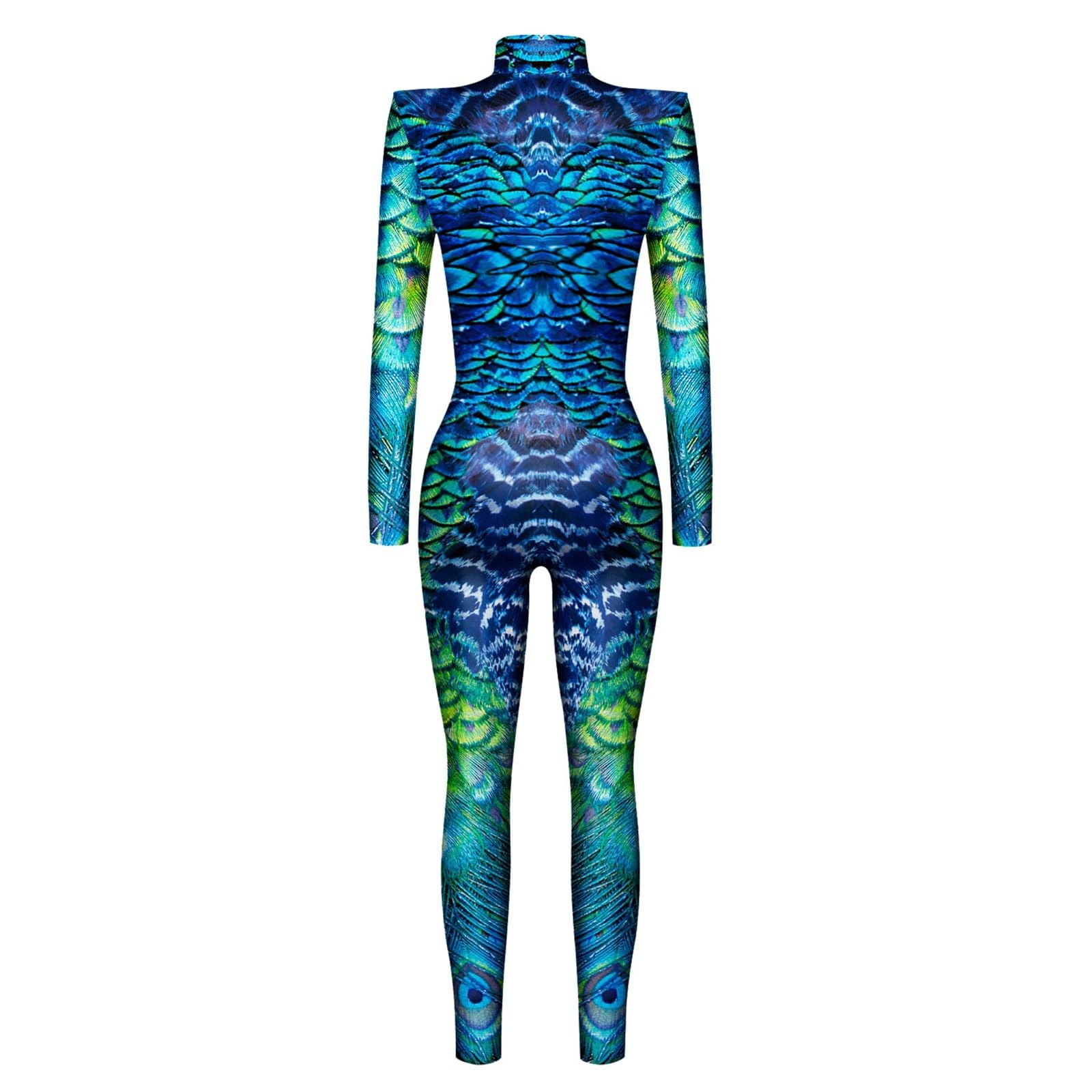 Generisch Damen Playsuit Festival Bedruckte Cosplay Jumpsuit Slim Fit Langarm Sport Bodysuit Yoga Overall Eng Einteiler Ganzkörperanzug Stretch Rollenspiel Leotard Karneval Kleidung