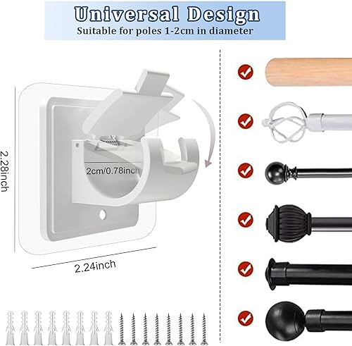 Miniatura 34 de Codoule 2 soportes para barra de cortina sin taladrar sin taladrar autoadhesivos, ganchos para barra de cortina, ganchos ajustables sin clavos, 2