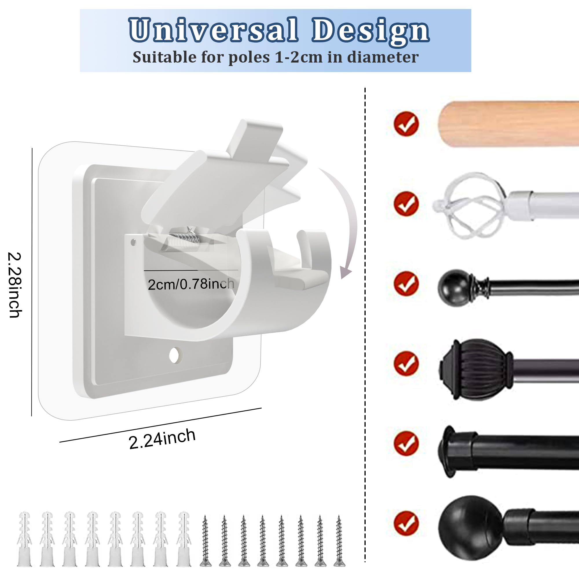 No Drill Curtain Rod Holders - 14 Pack -2
