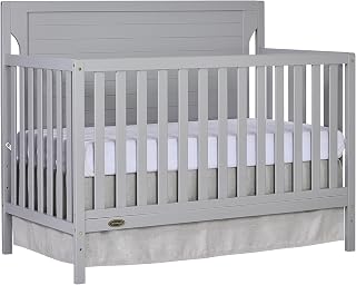 Dream On Me Cape Cod 5-in-1 Convertible Crib Pebble Grey - Greenguard Gold JPMA Certified Sustainable Pinewood 4 Height Positions
