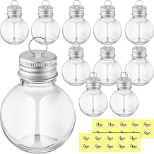 12 Pieces 12 Pcs Christmas Drink Balls Clear Glass Ornaments, Silver | 50 ml Plastic Fillable Christmas Tree Ornaments, Xmas Water Bottle Bulbs with Sticker for Holiday Wedding Party Decor