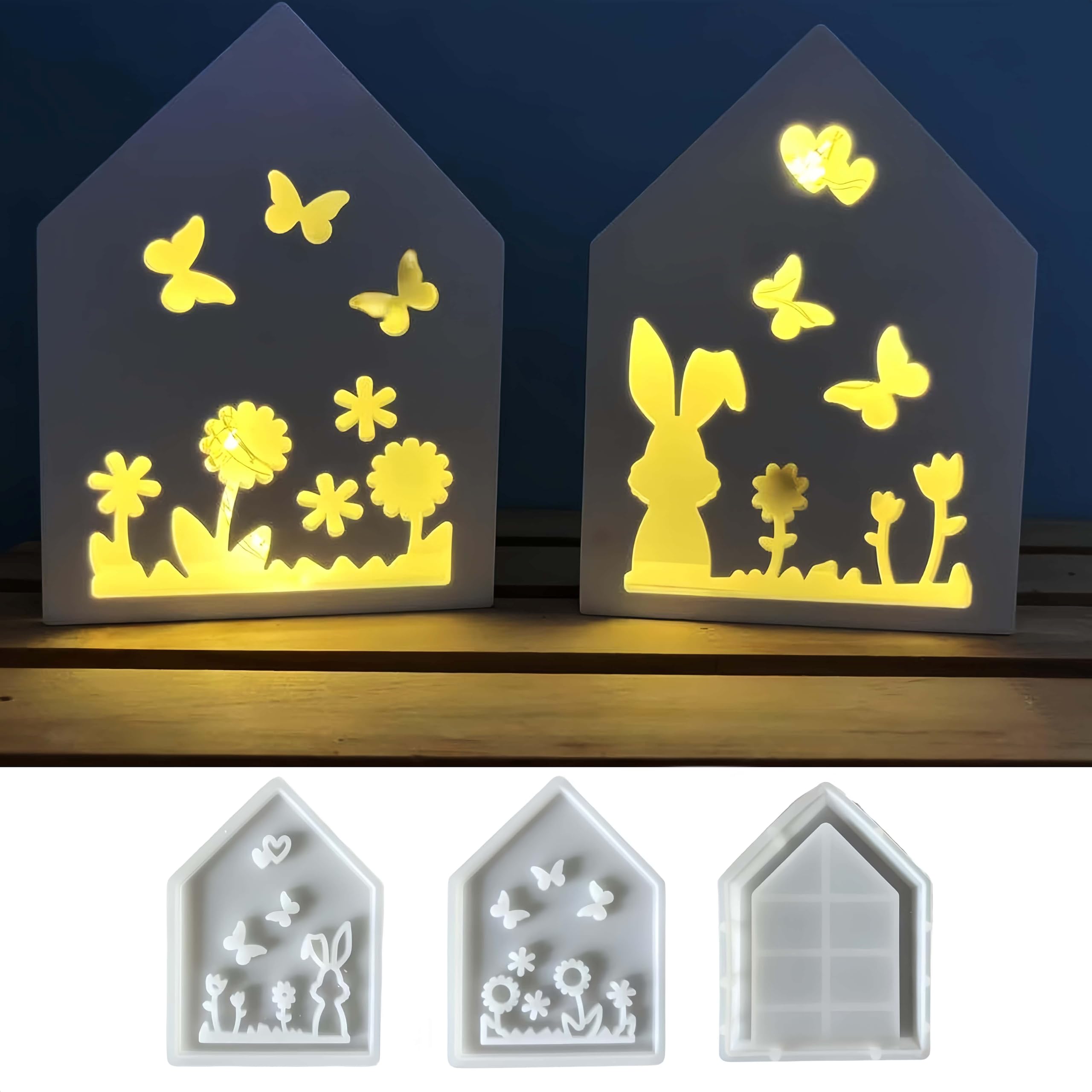 WIKIMO 2 Stück Silikonformen Gießformen Ostern für Hasen Silikonform Ostern Haus Kerzenhalter Silikonform Frühling für Gips Gießen Giessformen Deko