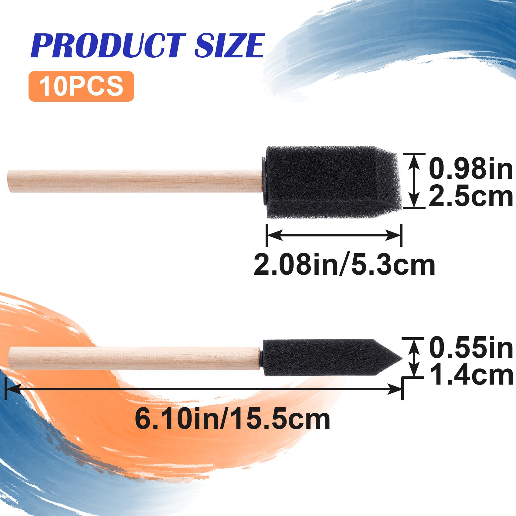 ANCIRS 10 Pcs Foam Paint Brushes, Black Sponge Brushes, Wood Handle Foam Brushes for Painting Varnishes, Staining, DIY, Art Craft Projects (1