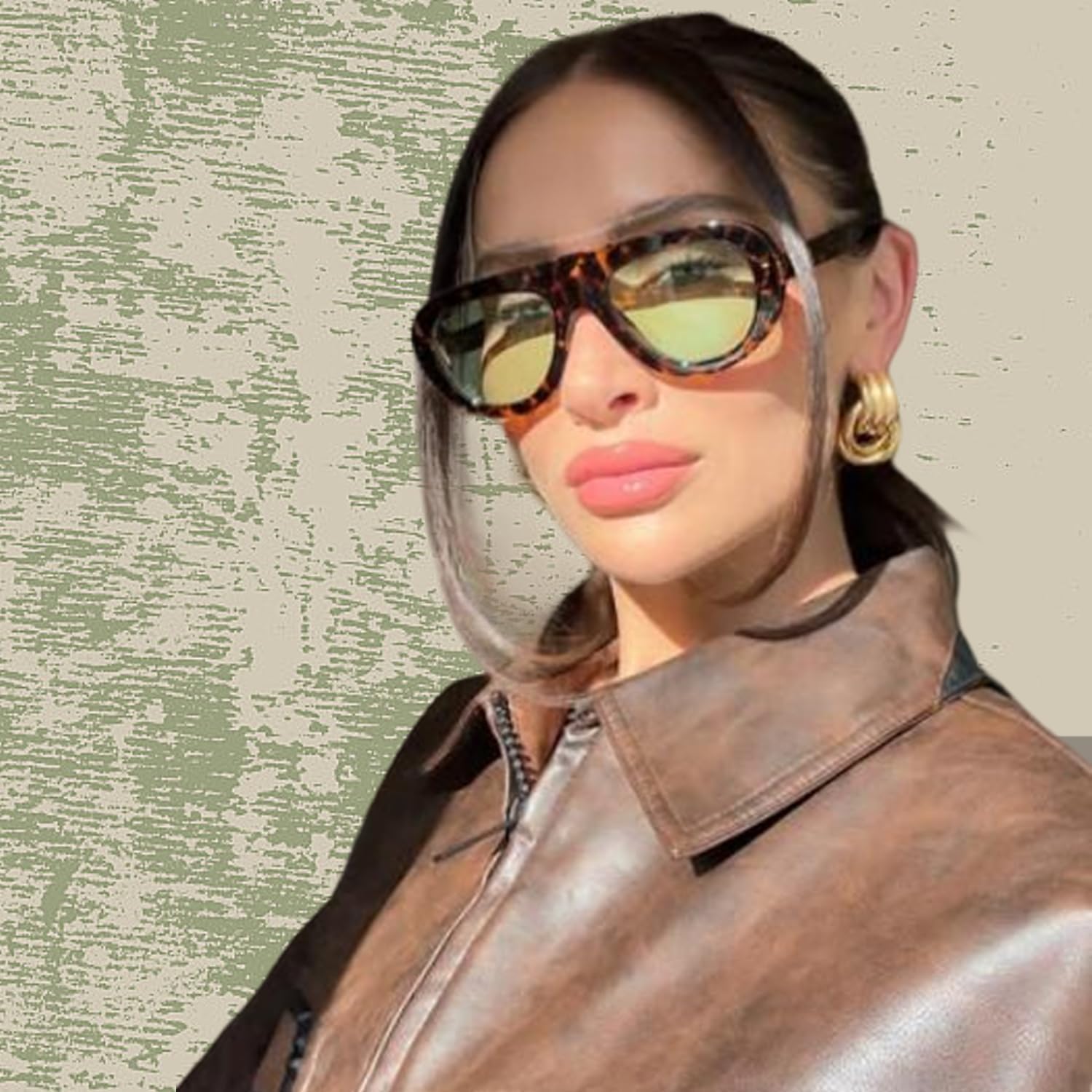 ADE WU Trendy Aviator Sunglasses Retro Vintage Chic Fashion Thick Bold Rounded Pilot Style Sun Glasses Unisex - Image 2