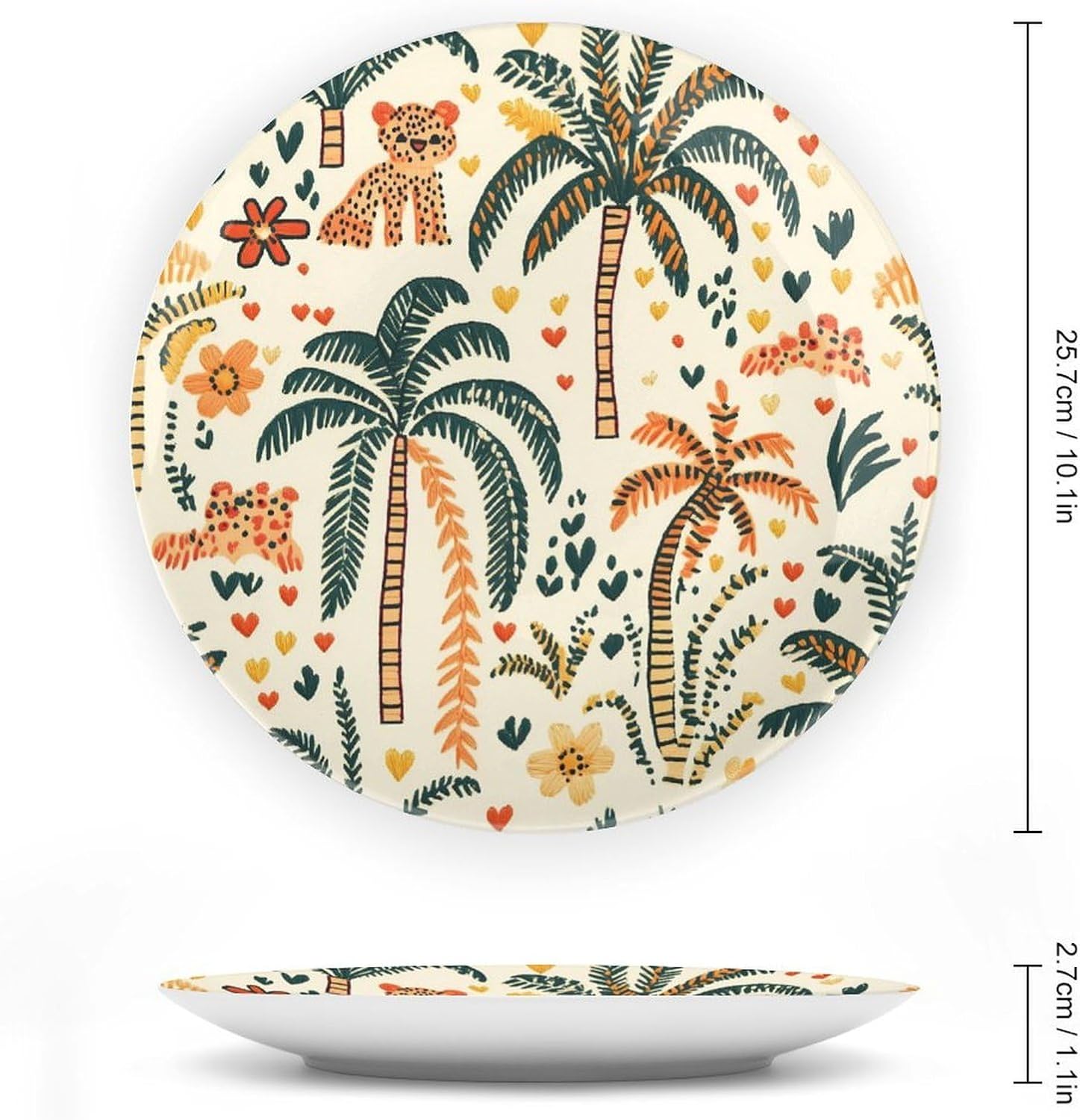 Tropical Palms Tree Leopards Decorative Plates for Display Ceramic Plate Tray with Stand Hanger Home Decor