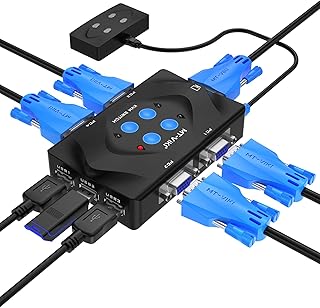 KVM Switch VGA 4 Port, MT-VIKI KVM Switcher VGA Console with 3 USB Hubs + 2in1 Cables+Desktop Selector