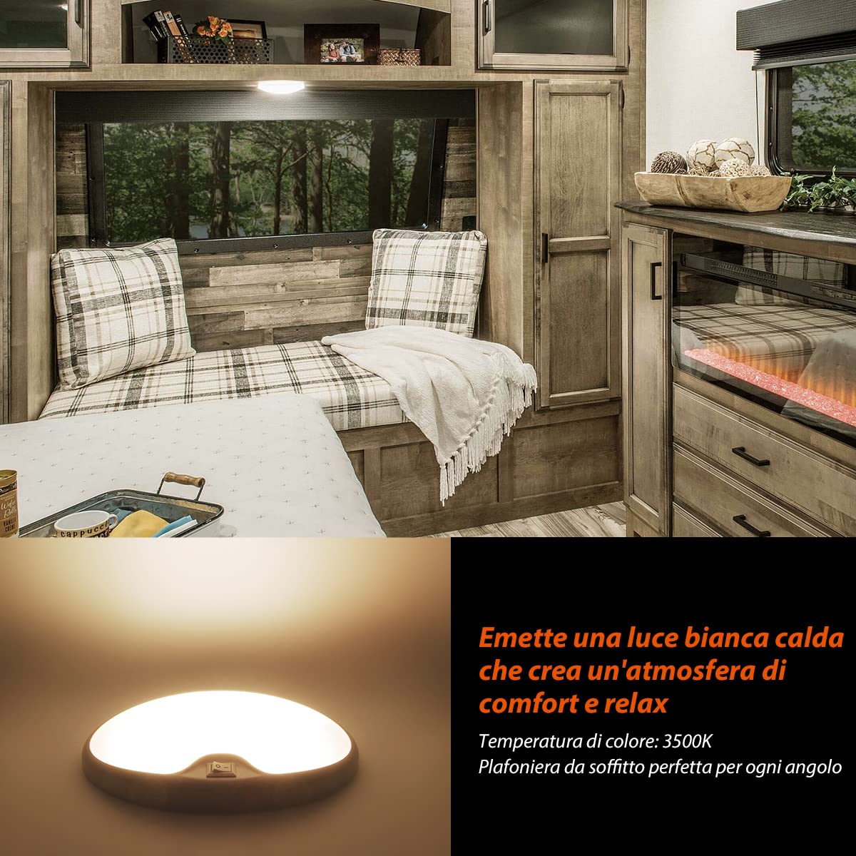 Dream Lighting LED Plafoniera 12V per Camper Barca 3500K 4,2W 370LM 15x9cm IP44