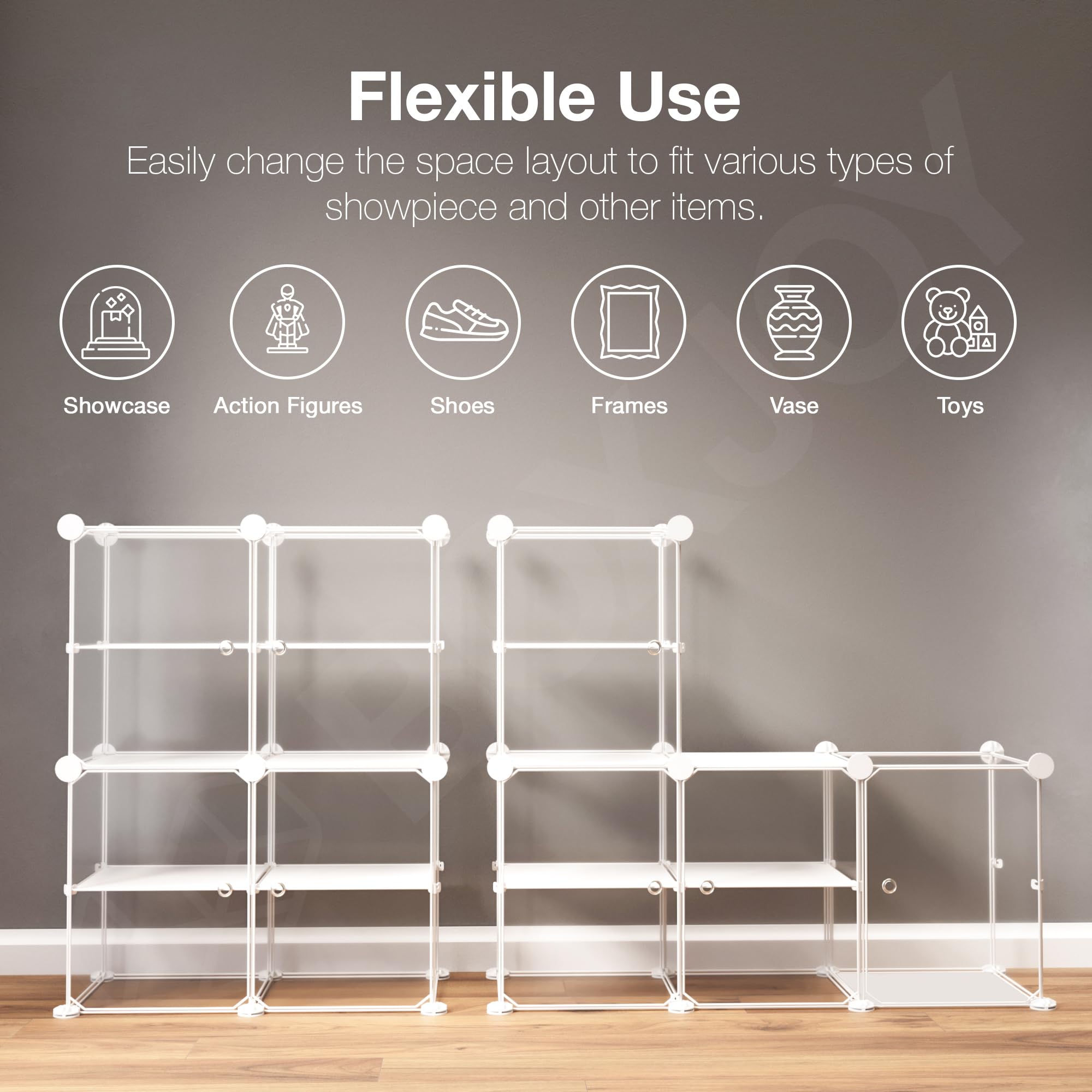 BOXJOY 8 Shelf Transparent Display Rack with Clear Panels and Doors Storage Cabinet for Action Figures Toys Bookshelf Stand for Bedroom Living Room Study Showcase Shelves Organizer Storage Rack Home 1