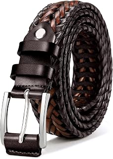 BULLIANT Men's Genuine Leather Woven Braided Belt - Unisex Casual Jeans Golf Belt, Adjustable Fit Gift for Him or Her