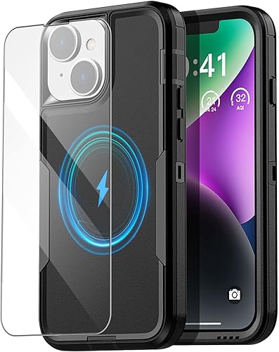 AICase Funda magnética para iPhone 14, soporte magnético para automóvil, resistente de 2 capas, duradero, protección de grado militar, a prueba de