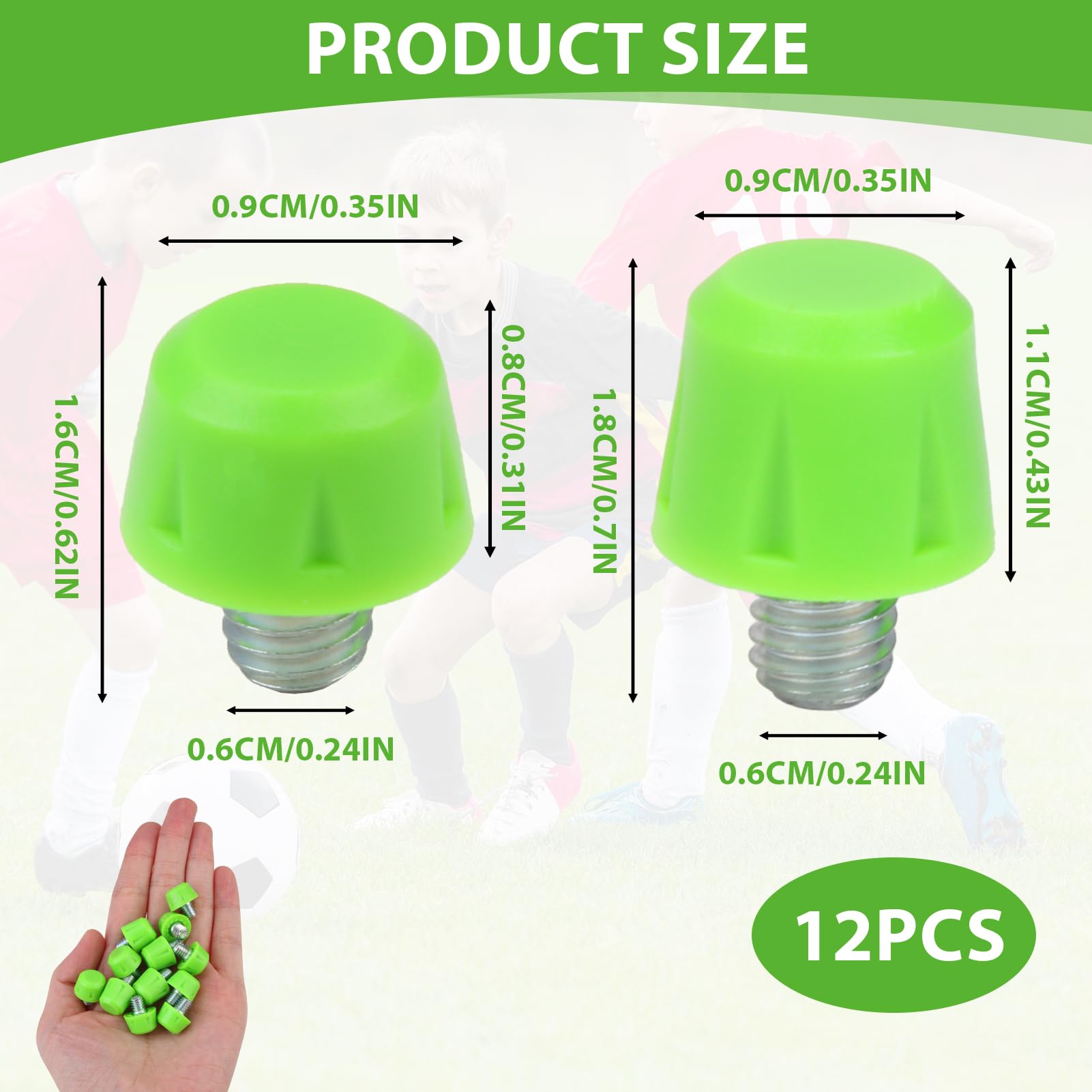 12 Piezas Tacos de Fútbol para M6, Tacos de Goma,Tacos de Repuesto para Fútbol de Hombre,para Botas de Fútbol, 8/11mm, Verde