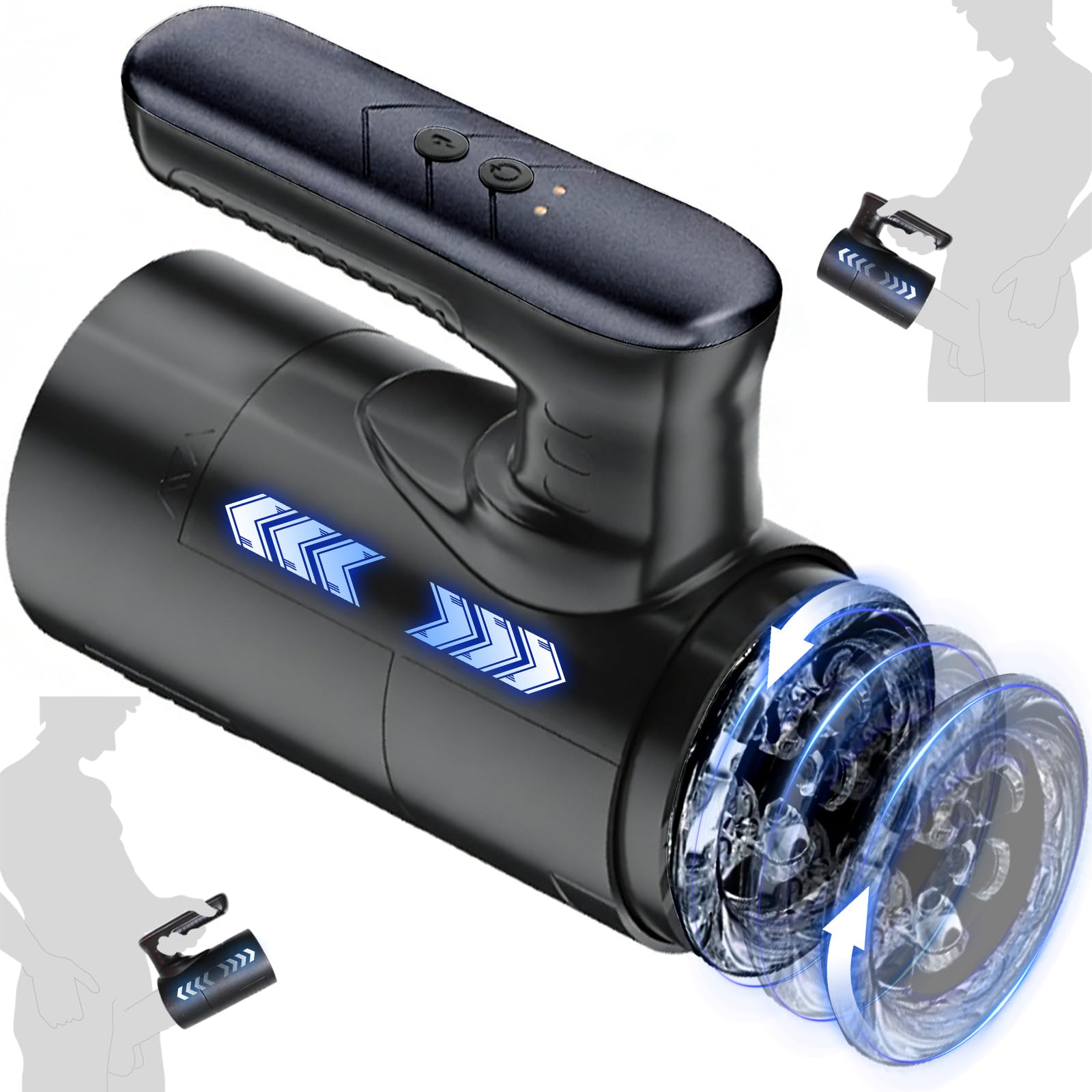 Elektrischer Cup-Masturbator mit Griff für Männer, Masturbator Stroker mit 5 Stoß&Rotationsmodi, Penisvibrator/Pumpe mit zwei offenen Enden – Taschenmuschi Blowjob Maschine/Sexspielzeug für Männer