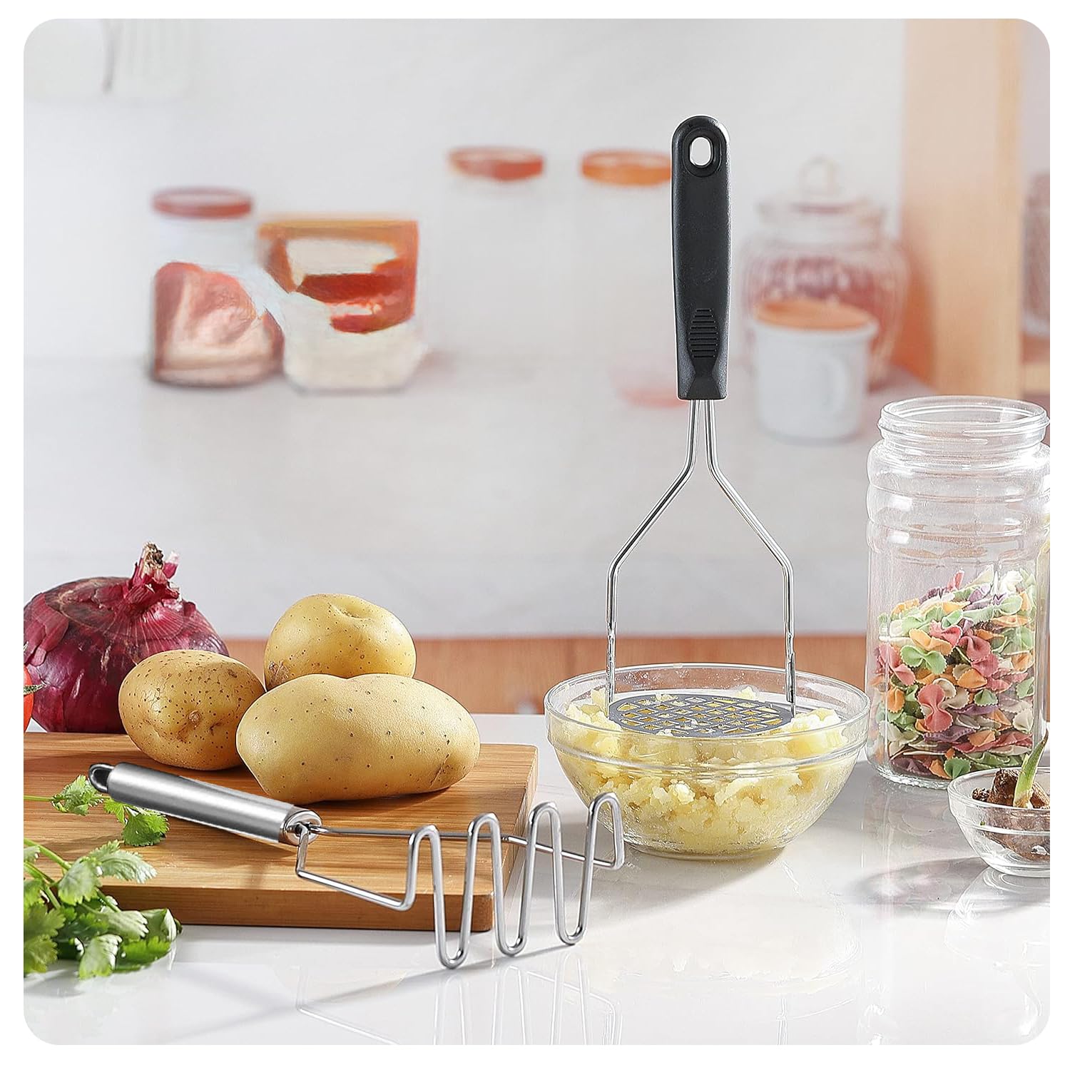 YUNYU 2 machacadores de patatas de acero inoxidable, herramienta de cocina multiusos para verduras, frutas y alimentos para bebés, diseño resistente y agarre ergonómico