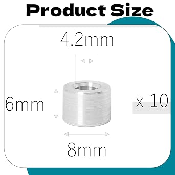 10Pcs M4 Aluminum Spacers, Metal Spacer Aluminum Round 4.2mm ID x 8mm OD x 6mm L Thickness Screw Standoff for M4 Screw Bolts Silver