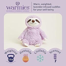 warmies Microwavable & Weighted Stuffed Animals, Purple Sloth - Heated Stuffed Animal Plushie for Warmth & Comfort - Cute Soft Plush Toys for Adults & Children (Boys, Girls, Babies & Toddlers)