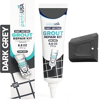 PentaUSA Dark Grey Tile Grout Repair Kit - Premixed Filler, Fast Drying, Triple Protection, Restores Lines with Spatula (8.8oz)