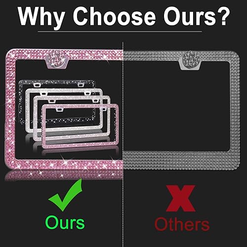 Miniatura 7 de WEDAMER Marco de matrícula para mujer (2 unidades, caja de regalo) marco de placa de matrícula brillante de diamantes brillantes, marco de placa de