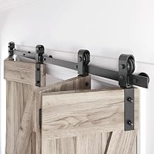 58" Bifold Sliding Barn Door Hardware Track Kit,Side Mounted Black J Shape Roller,Smoothly and Quietly,Assembly Easy,Fit Four 13.5" Bi-Folding Doors Door Not Included