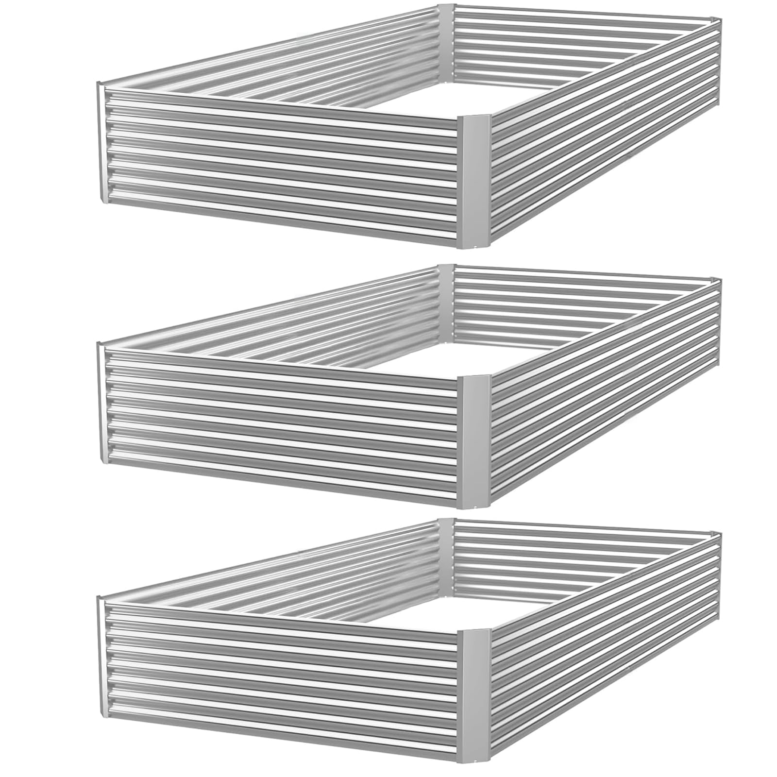 FRIZIONE 3pcs Galvanized Raised Garden Bed Outdoor,Above Ground Garden Bed for Vegetable,Metal Raised Beds for Flower,Steel Raised Beds for Gardening - 4x2ft