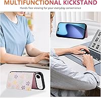 Vista 76 de UEEBAI Funda tipo cartera para iPhone 15 Pro Max con tarjetero, cubierta de cuero PU con soporte, bloqueo RFID, doble cierre magnético, relieve