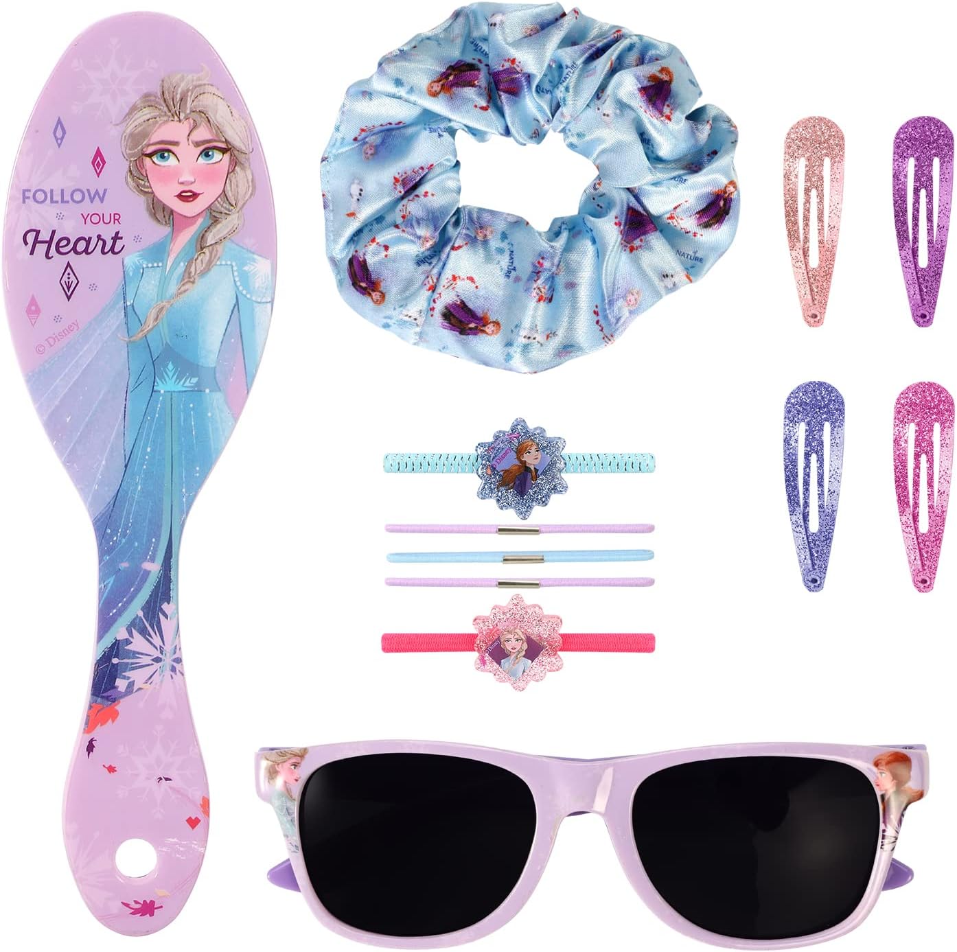 Disney Frozen 12pc Girls Kids Sunglasses Hair Accessories Comb Clips Bands Beauty Set including Carry Case