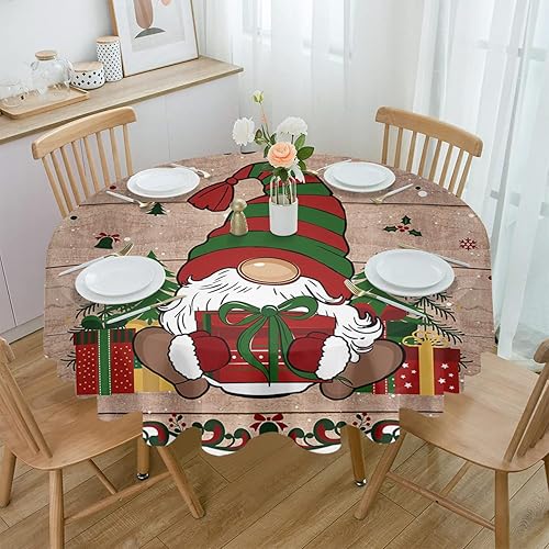 Miniatura 2 de Farmhouse Gnomes Round Tablecloth Waterproof & Stainproof Tablecloths, Wipeable Table Cloth Wrinkle-Free for DiningPartyWedding Christmas Wooden