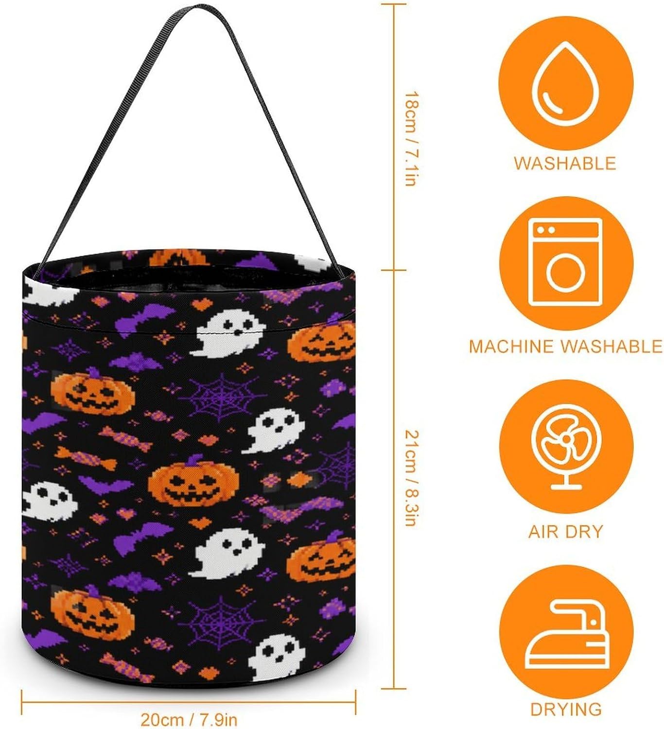 Spirit Pumpkin Halloween Trick Or Treat Bucket Candy Tote Hand‑held Pouch for Cosplay Theme Party Gift Storage image 2