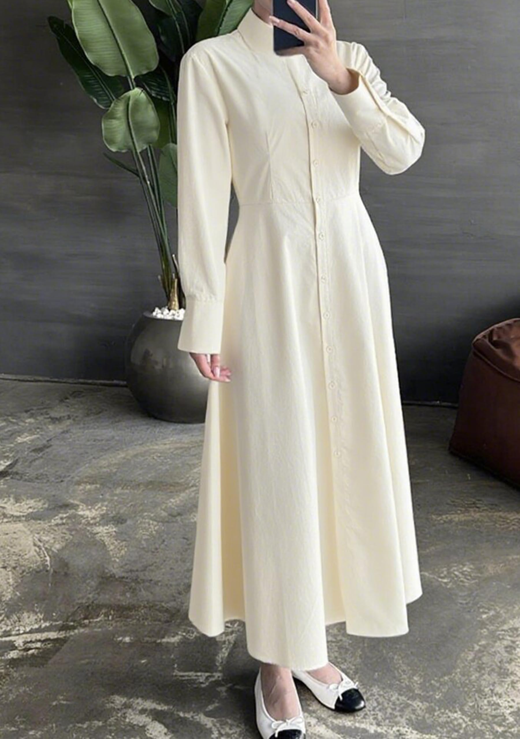Donna Camicia Classica Vestito Maniche Lunghe Maxi