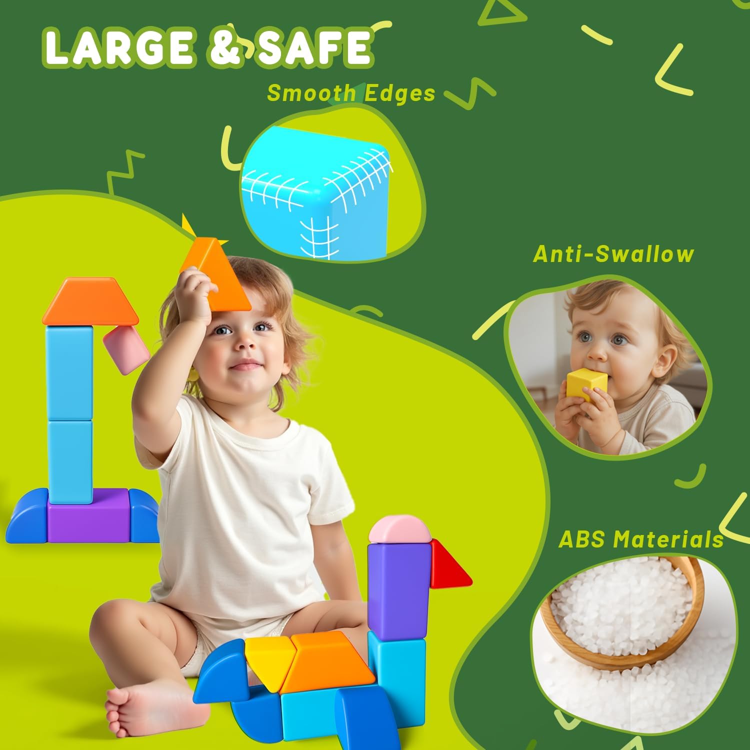 Pairez Toys Magnetic Building Blocks for Toddlers 3-5, Montessori & Sensory Toys, Colorful Stacking Blocks in 7 Fun Shapes, Preschool Learning Kit, Large Magnetic Blocks Set for Kids Ages 3+ (14PCS)