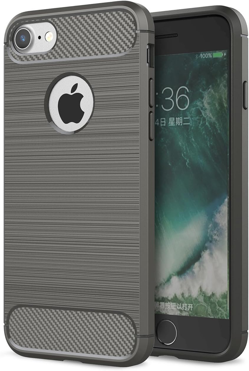 iPhone 8 Case & iPhone 7 case,IGEEKSTYLE Shockproof Carbon Fiber Drawing Process TPU Soft Silicone Cases for iPhone8 & iphone7 - Gray