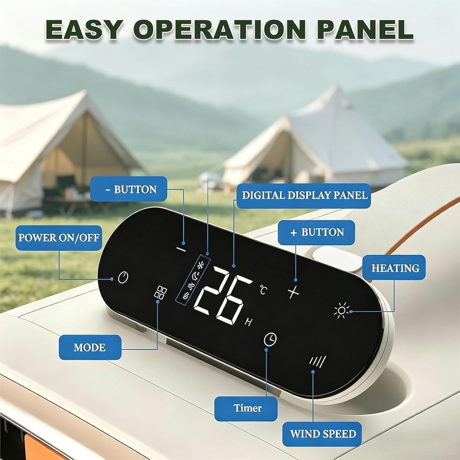 Aire Acondicionado Portátil 3 Velocidades Frio y Calor, Enfriador Rápido Compacto para Camping, Viajes en Coche, Carpa Ligera, Refrigeración Movil para Exterior, OnlyCooling, OnlyCooling